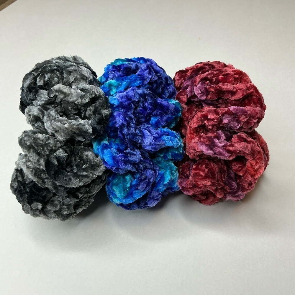 Crochet Crushed Velvet Scrunchie Set of 3 Oversized Hair Tie Plush Handmade - Picture 3 of 16